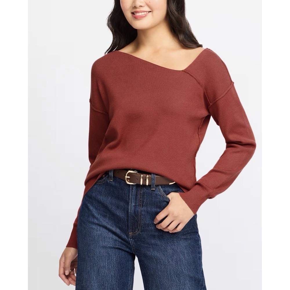 Montgomery Post Hazel Asymmetric Neckline Desk To Diner Top Large Stretch Casual